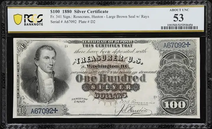 1880 $100 Silver Certificate of Deposit.