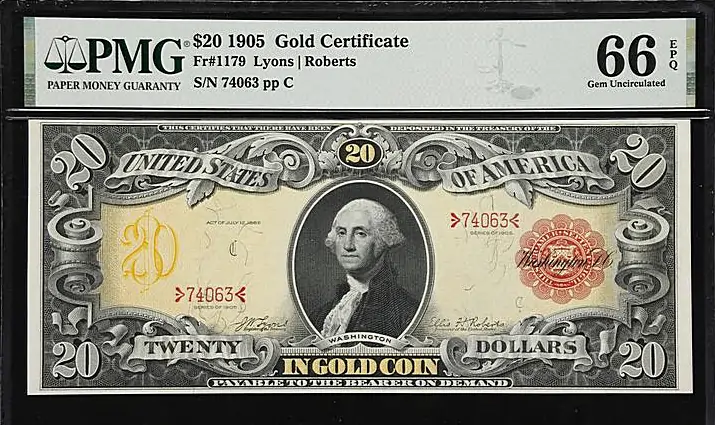 A Striking Gem Uncirculated Fr. 1179 Technicolor Gold Certificate