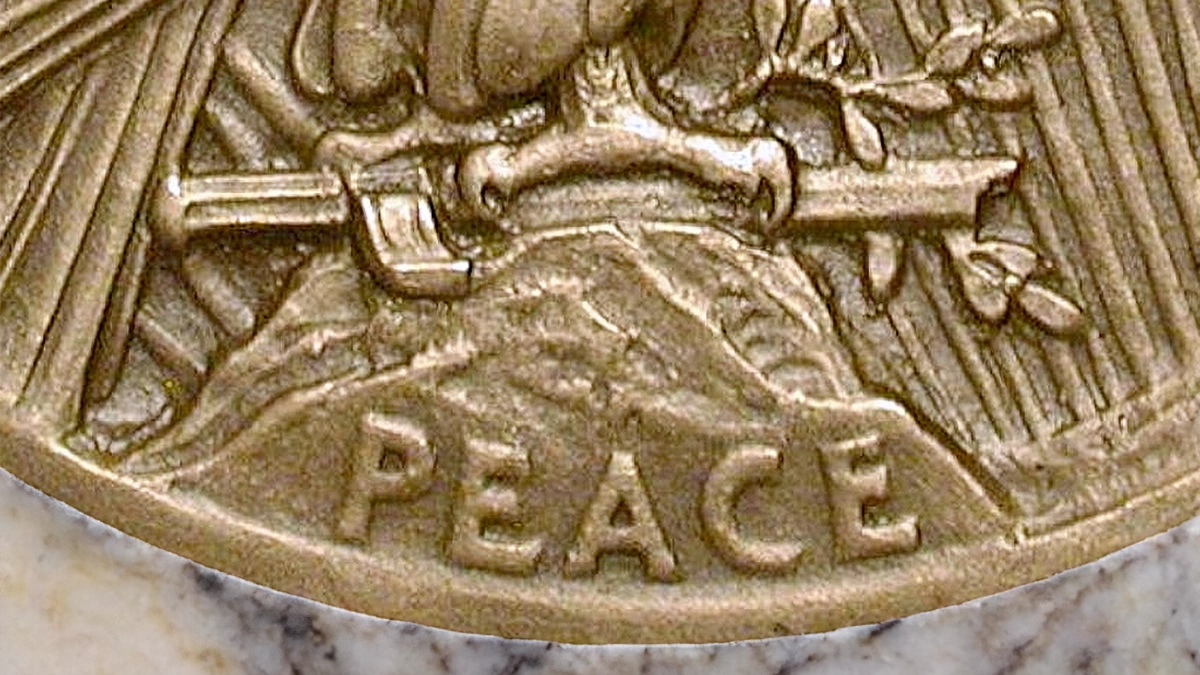 Figure 3. Detail of broken sword on approved reverse of Peace dollar. (Courtesy Philadelphia Mint tool and model inventory.)