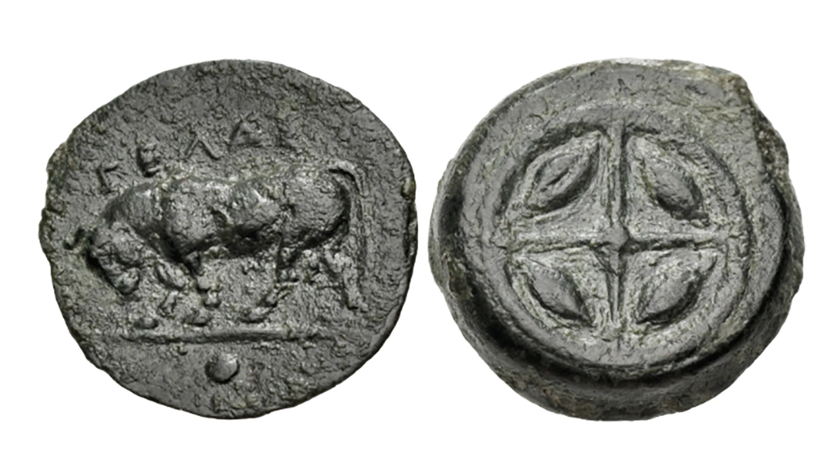 Bronze Onkia c. 420-405 BCE ,1.59 g. Image: CNG.