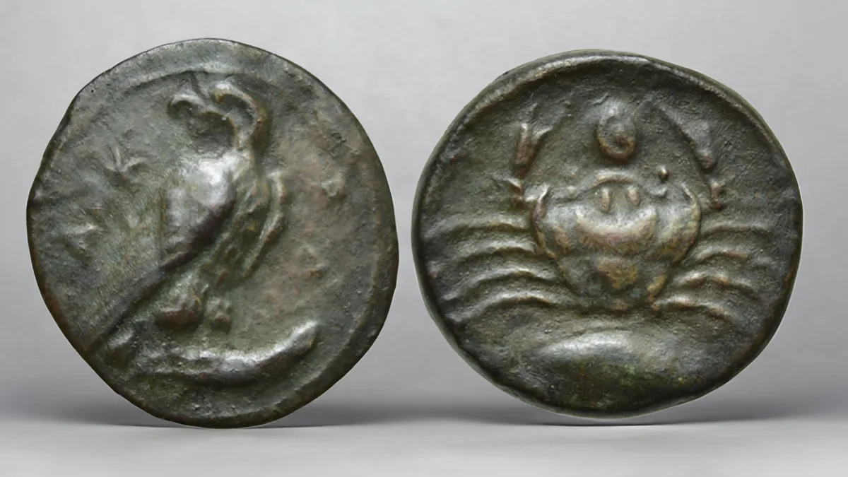 Bronze Onkia of Akragas. c. 415-406 BCE. 3.24 g. 17 mm. Image: Numismatik Naumann / CoinWeek.