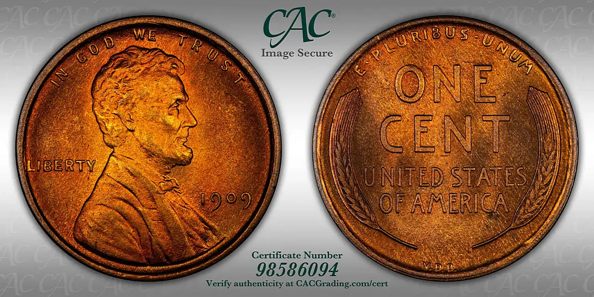 1909 Lincoln Cent V.D.B. CACG MS-66 RD
