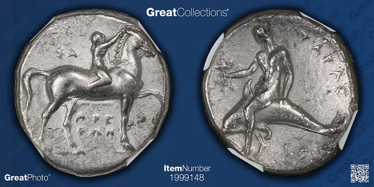 Ancient Calabria, Taras c.302-280 B.C. AR Didrachm NGC Ch VF