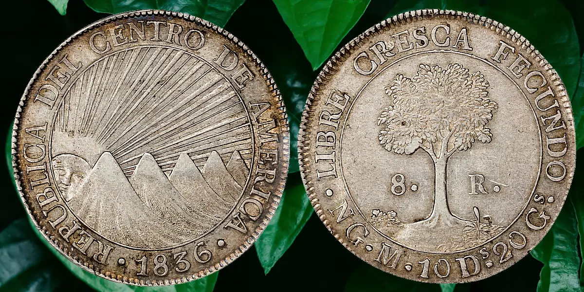 GUATEMALA. Central American Republic. 8 Reales, 1836-NG M. Nueva Guatemala Mint. PCGS AU-55.