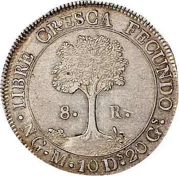Central American Republic. 8 Reales, 1836-NG M. Nueva Guatemala Mint. PCGS AU-55.