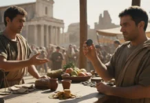 Portrait Coins of the Julio-Claudians: Part 1 A generative image of two Romans exchanging coins.