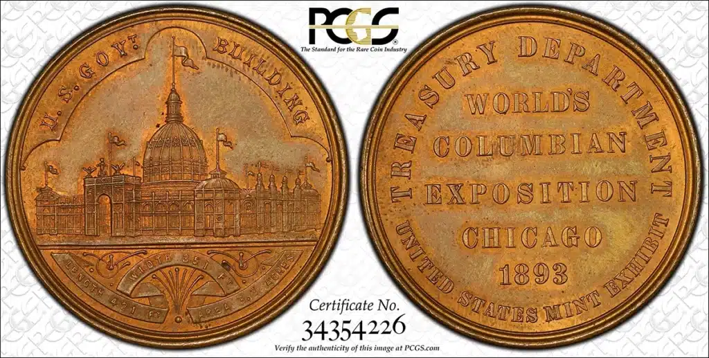 The official Columbian Exposition Medal struck by the U.S. Mint. Courtesy of PCGS TrueView.