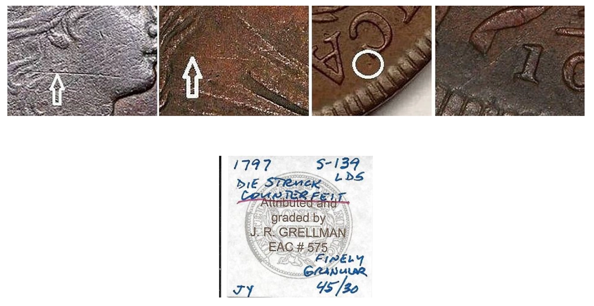 Counterfeit Markers of 1797 Draped Bust Cent.