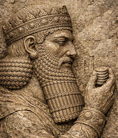 Darius I with Coins - Stone relief