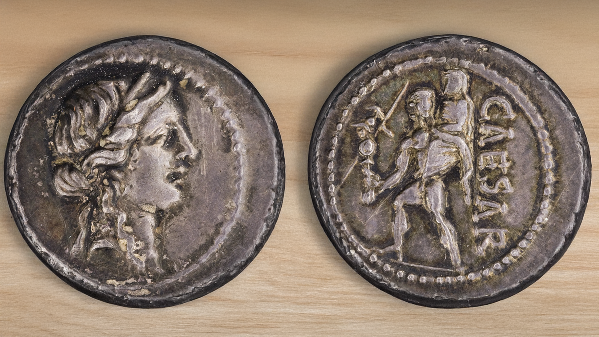 Figure 3. Denarius of Caius Julius Caesar, 47-46 BCE. RRC 458/1. ANS 1896.7.101. 