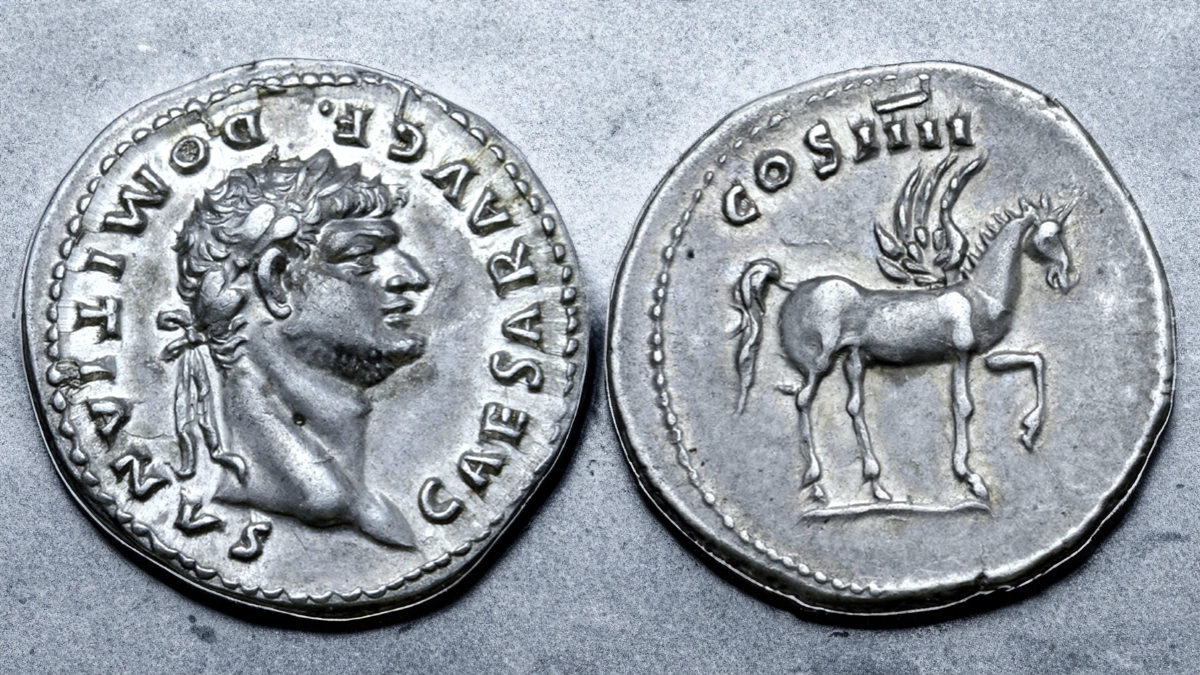 Domitian, as Caesar, AR Denarius. Image: Roma Numismatics / CoinWeek.