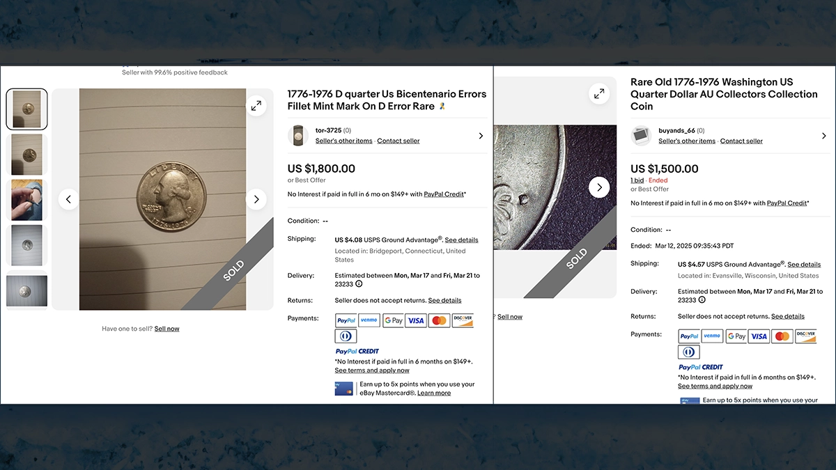 More "Clogged D" eBay 1776-1976 Bicentennial Quarter listings.