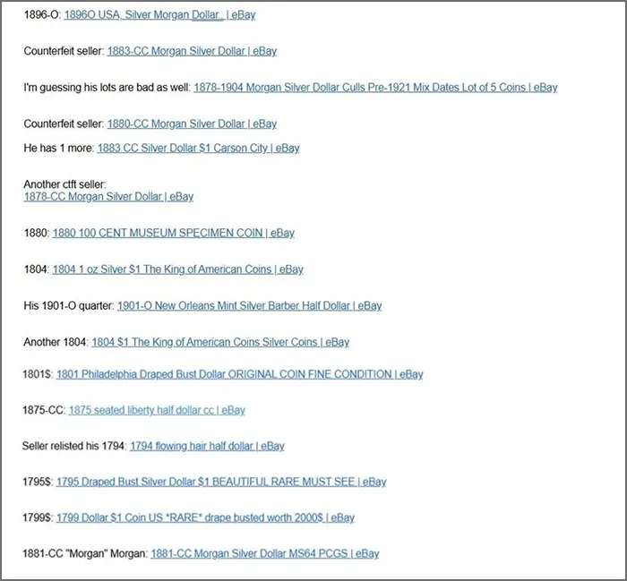 List of eBay removals. Image: Jack Young.