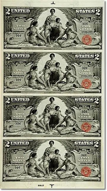 1896 Silver Certificates, bound presentation set / uncut sheets