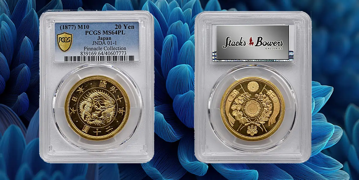 JAPAN. 20 Yen, Year 10 (1877). Osaka Mint. Mutsuhito (Meiji). PCGS MS-64 Prooflike