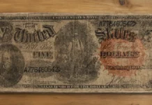 Fig. 1: 1880 contemporary counterfeit five-dollar bill. ANS 2024.37.1.