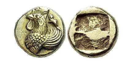 IONIA, Phokaia. Circa 480-450 BC. Hekte (Electrum, 2.56 g). Forepart of rooster-headed winged monster to left; above, seal swimming toleft. Rev. Irregular incuse square. Bodenstedt 40. Extremely rare, a splendid and beautifully struck piece, probably the finest known example. Good extremely fine.