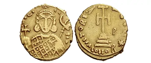 Philippicus Bardanes, 711 – 713. Solidus, Syracuse 711-713, AV 4.42 g. Facing bust with short beard, wearing loros and crown with cross on circlet, holding globus cruciger in r. hand and eagle-tipped sceptre in l. Rev. Cross potent on base and three steps; in r. field, P and in exergue, CONOB. Spahr –. DO 13. MIB 10. Sear 1458.