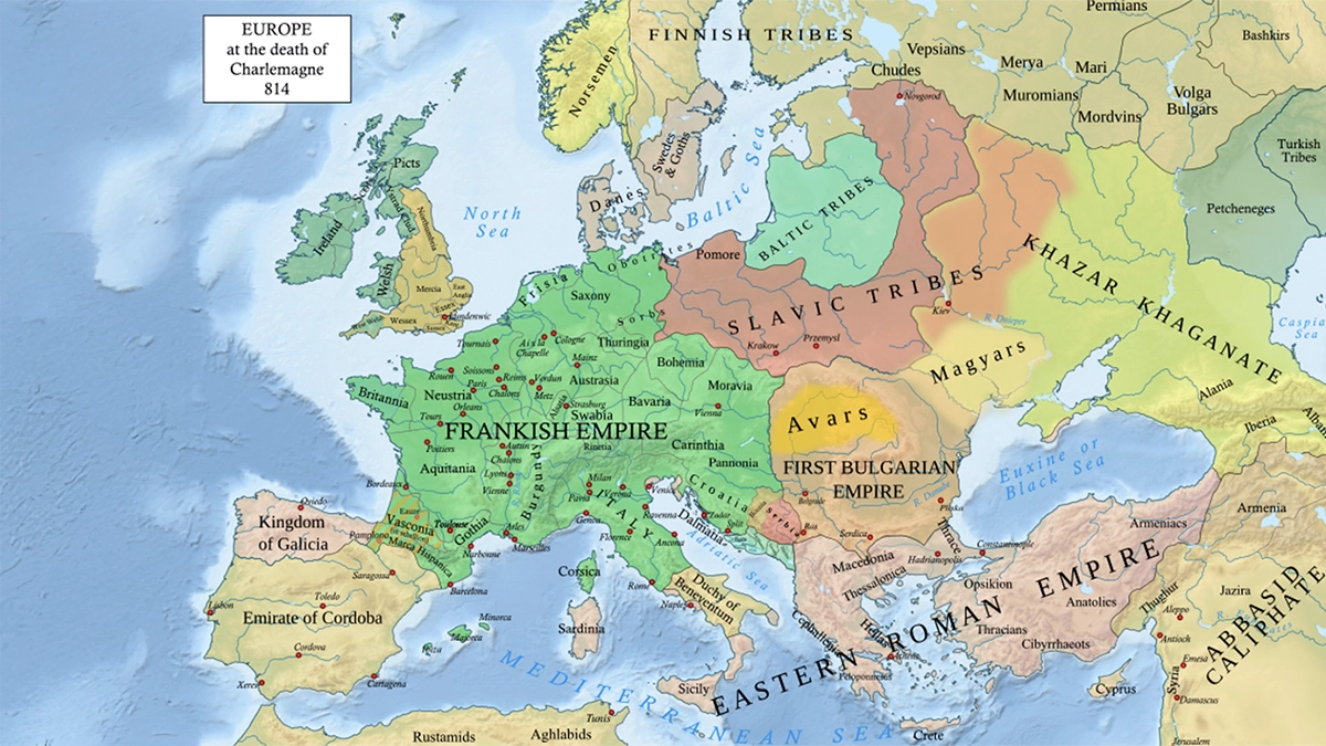 Europe during the reign of Charlemagne. Image: Wikipedia.