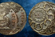 1787 Fugio Cent. Pointed Rays. Newman 11-B, W-6785. Rarity-4. UNITED STATES, 4 Cinquefoils--Double Struck--MS-63 BN (PCGS).