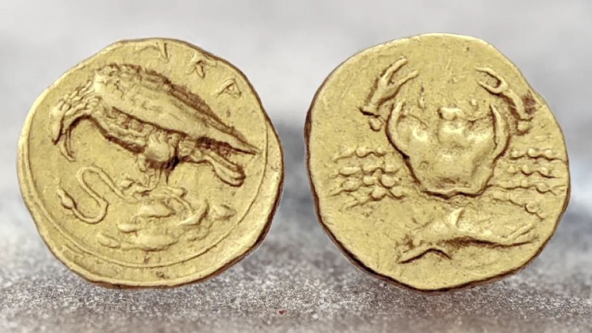 Gold Dilitron c. 410-406, 1.15 g. Of the highest rarity, only the third specimen known. Image: Numismatica Ars Classica / CoinWeek.