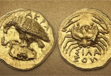 Gold Dilitron of Akragas. c. 406 BCE. (12 mm, 1.32 g) Image: Nomos AG / CoinWeek.