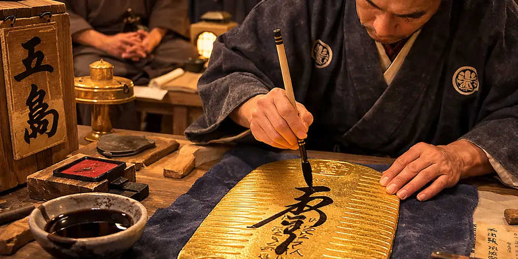 the Goto family, hereditary mint masters of the Tokugawa shogunate, added a handwritten sumi ink signature.