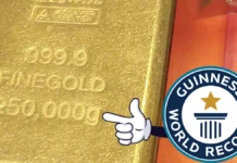 Guiness World Record holder for largest gold bar.