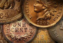 This is a collage of several Mint State Indian Head Cents. Indian Head Cents were struck from 1859-1909.