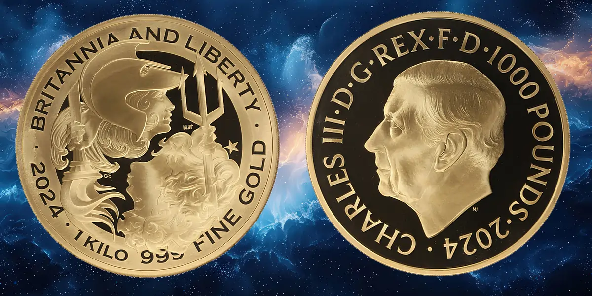 Great Britain 2024 Gold £1,000 Britannia & Liberty Kilo With Case of Issue First Day of Issue NGC Proof-70 UC (Gordon Summers Signed Label) (AGW = 32.282 oz.)