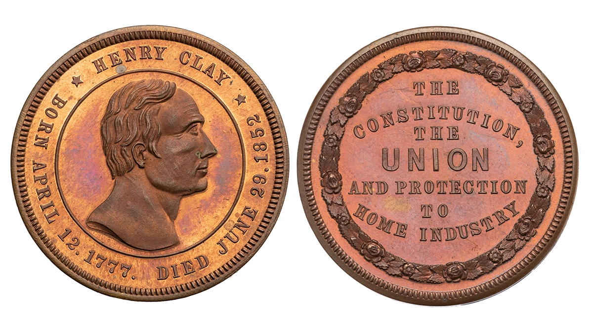 Figure 7. The Henry Clay Medal issued ca. 1860–63 by Alfred S. Robinson. 33.9 mm. ANS 0000.999.39849.