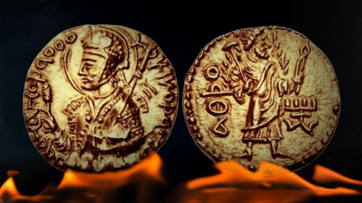 Kushan Empire. Huvishka. Circa 152-192 CE. Gold Dinar 7.98 g. mint in Baktria (Balkh?). MK 230. Image: CNG / CoinWeek.