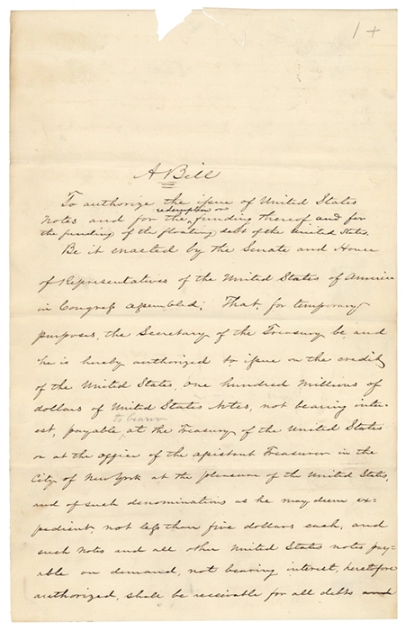 Legal Tender Act. Image: National Archives