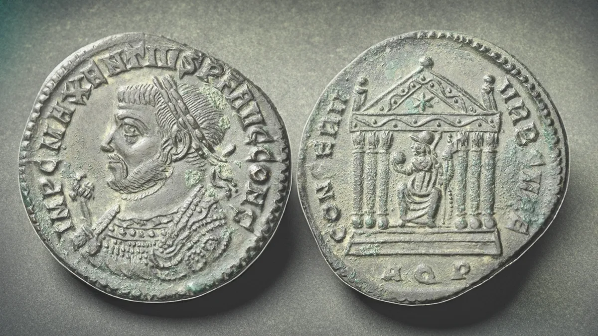 Roman coins: Maxentius augustus, 307 – 312 Follis, Aquileia circa 307-309. Image: Numismatica Ars Classica/CoinWeek.