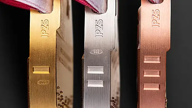 Side view of Milan Medals of the Cortina 2026 Winter Olympics and Paralympics (XXV Winter Olympic Games)