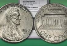 Mint Error News Magazine Issue #83 Now Available This is an image of an error 1980-D Lincoln Cent struck on a 90% silver dime blank.