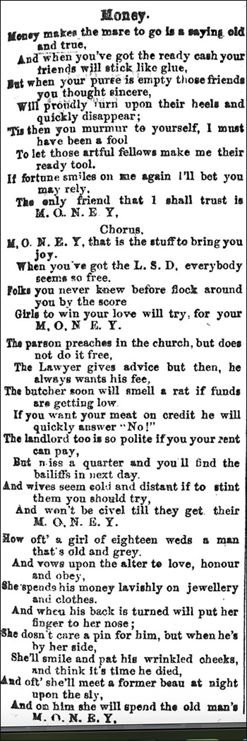 The lyrics for M.O.N.E.Y. by C.A. Page