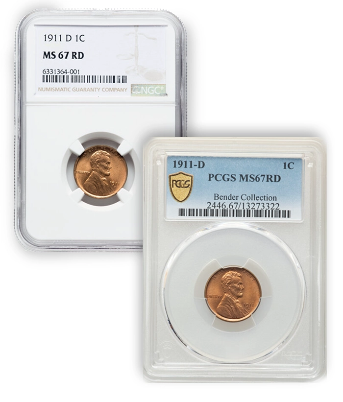 1911-D Lincoln Cents graded by PCGS and NGC. Image: Heritage Auctions / CoinWeek.