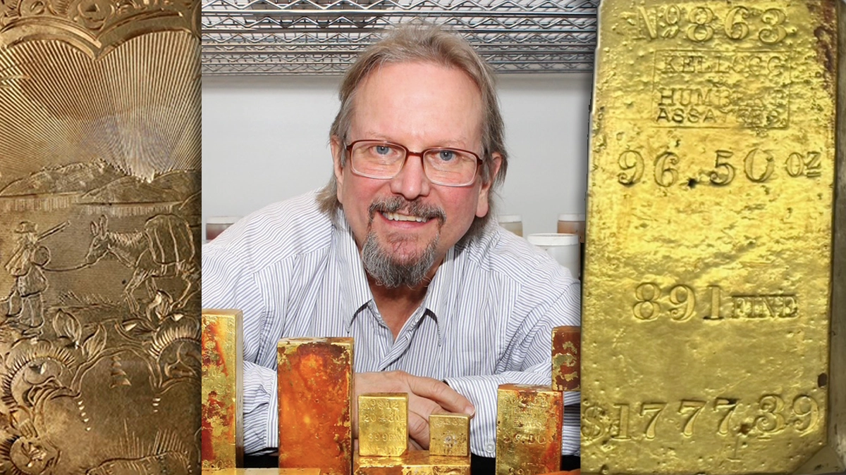 This is an image of Bob Evans and artifacts from the SS Central America.