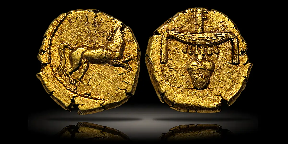 A single gold stater, issued under Nektanebo II, stands apart as the only known coin to feature Egyptian hieroglyphics.