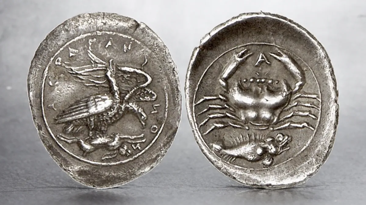 Silver Obol of Akragas. ( 0.79 g), c. 410-406. Very rare. Beautifully toned, a superb coin of the finest style. Image: LHS Numismatik AG / CoinWeek.