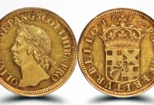 1656 Oliver Cromwell gold Proof Pattern Broad of 20 Shillings. Image: NGC.