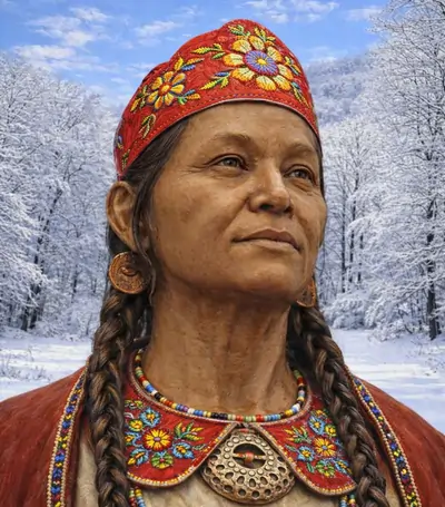 Illustration of Polly Cooper based on a bronze statue, "Allies in War, Partners in Peace", made by Edward Hlavka that is on display at the National Museum of the American Indian of the Smithsonian Institution.