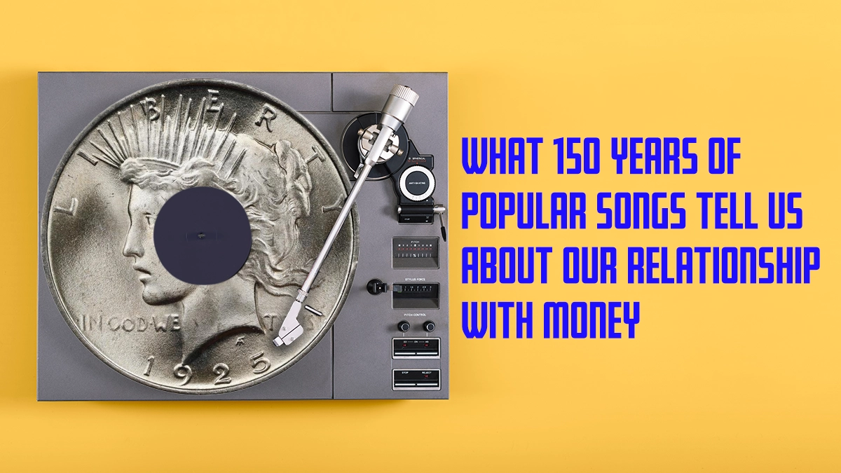 This is an image of a record player playing a record that resembles a Peace Dollar that is used as the feature image of an article about money in music.