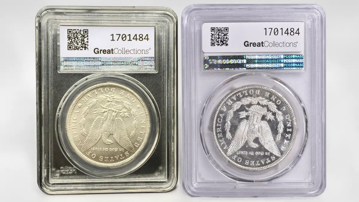 Counterfeit listed from China on the left, genuine GC sold example on the right.