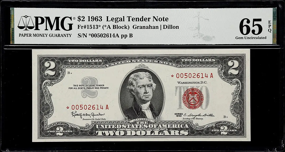 1963 Legal Tender $2 Note with Red Seal
