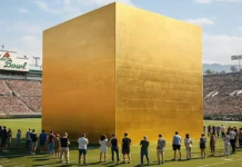 Gold cude in the ROSE Bowl Stadium