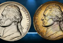 1971 Jefferson Nickel Proof - Without Mintmark [LEFT} and With Mintmark [RIGHT]