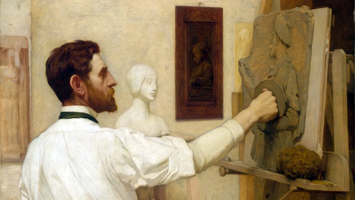 Saint-Gaudens working in his studio, by painter Kenyon Cox.