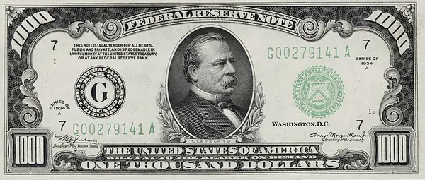 High Denomination Banknotes - Fr. 2212-G. 1934A $1000 Federal Reserve Note. Chicago. PCGS Banknote Gem Uncirculated 65 PPQ.